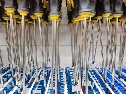 Oben Plus Tools Hanging On Minimarket Shelves Stock Photos