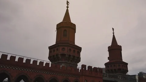 Oberbaum bridge across the Spree river in Berlin Stock Footage 79537250