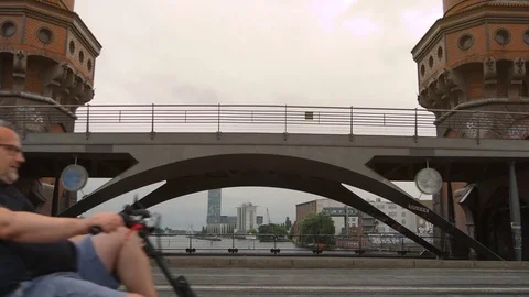 Oberbaum bridge across the Spree river in Berlin Stock Footage 79537498