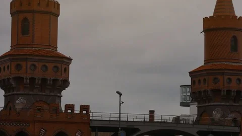 Oberbaum bridge across the Spree river in Berlin Stock Footage 79537898