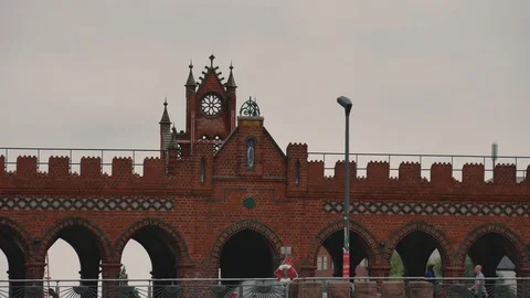 Oberbaum bridge across the Spree river in Berlin Stock Footage 79538148