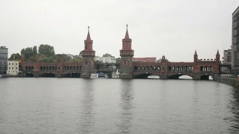 The Oberbaum Bridge over the river Spree in Berlin, Germany Stock Footage 85130782