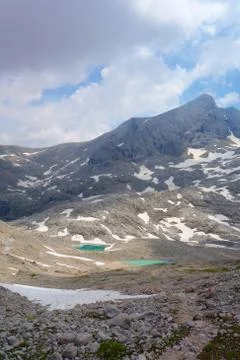 Oberer Eissee under the Dachstein glacier near to Simonyhtte in Austrian Alps Stock Photos