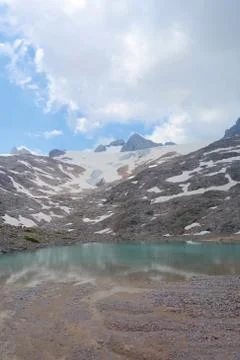Oberer Eissee under the Dachstein glacier near to Simonyhtte in Austrian Alps Stock Photos