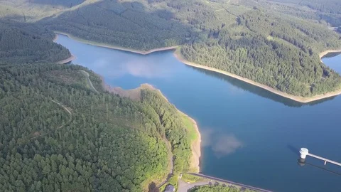 The Obernau dam lake in Siegerland, Germany Stock Footage