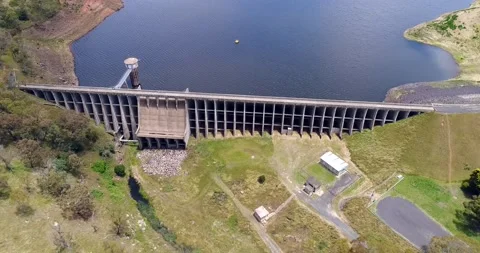 Oberon lake on Fish river with hydro dam – aerial landscape as 4k. Stock Footage 159516214