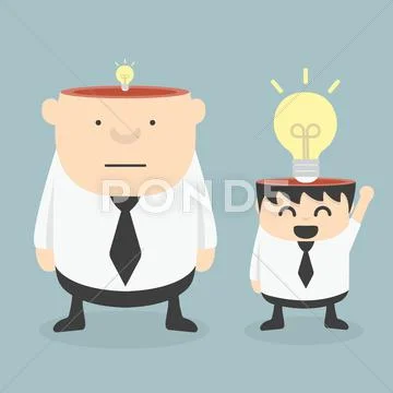 Obese businessman wit small ideas and small businessman wit big ideas Stock Illustration