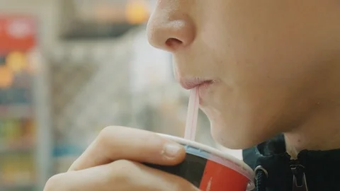 Obese fat boy drinking cola isolated on white background, junk food concept Video stock 90386323