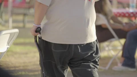 Obese person using walking stick Video stock 288901481