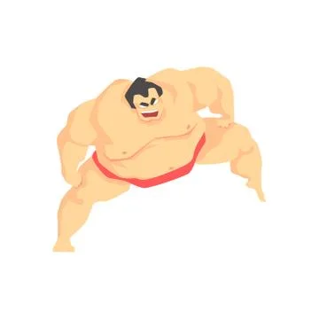 Obese Strong Man Sumo Martial Arts Fighter, Fighting Sports Professional In Stock Illustration