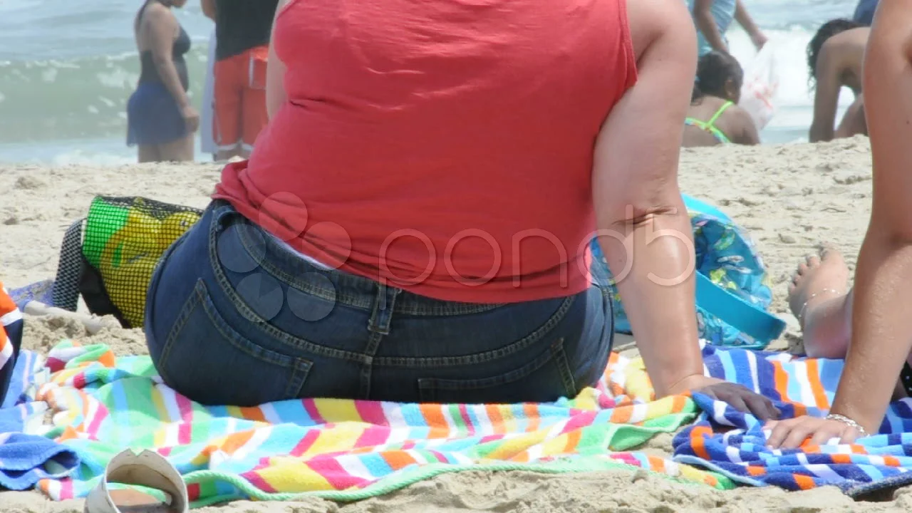 Obese Woman from Behind on the Beach