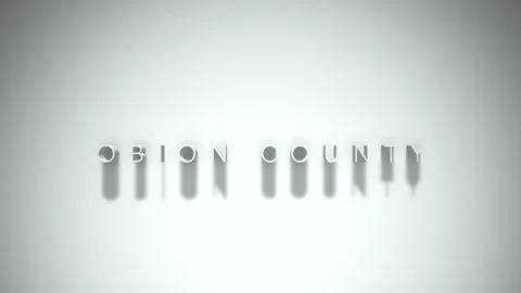 OBION COUNTY 3D title animation with shadows on a white background Stock Footage 296786999