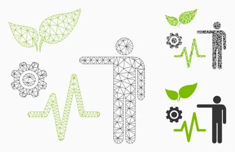 Object Analysis Vector Mesh Wire Frame Model and Triangle Mosaic Icon 스톡 일러스트