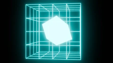 Object in Cage 4K VJ Loop - Futuristic Music Background Animation Teal Stock Footage 296958845