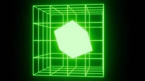 Object in Cage 4K VJ Loop - Futuristic Music Background Animation Green Stock Footage 296958865