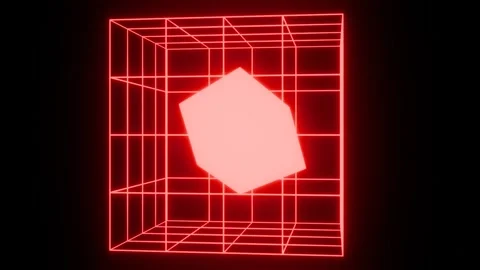 Object in Cage 4K VJ Loop - Futuristic Music Background Animation Red Video stock 296958895