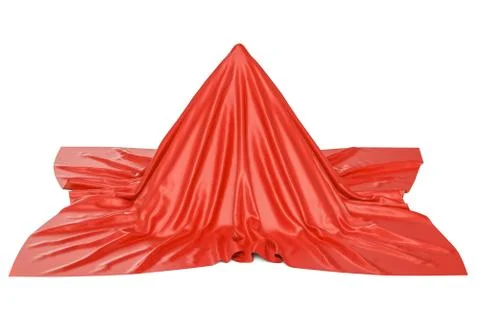 Object covered red cloth, 3D rendering Illustrazione stock