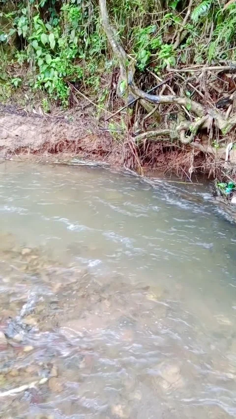 Object falling into water creating splashes in a stream Stock Footage 346746000