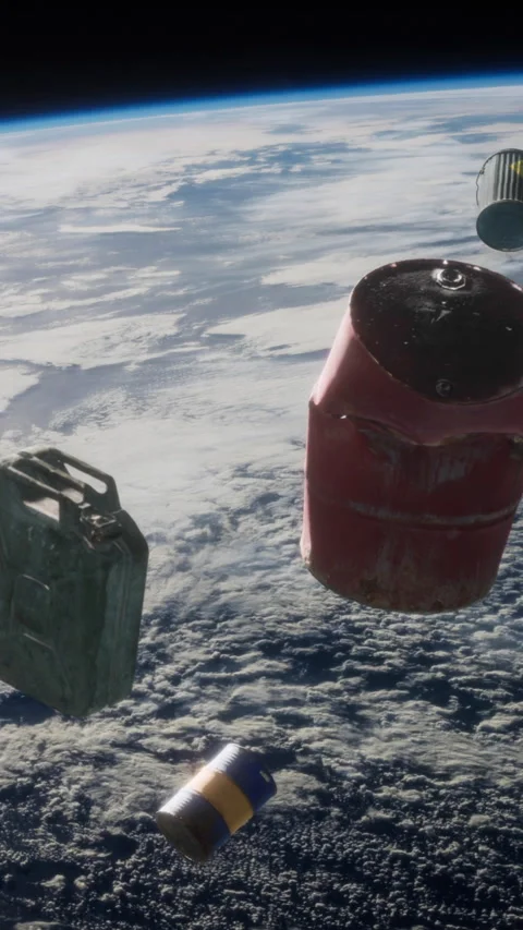 Object floating in space near the Earth with clouds visible below Stock Footage 344959570