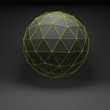 Object with green wire-frame mesh, 3d render イラスト素材