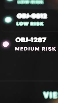 Object list marks OBJ-9812 low and OBJ-1287 medium risk Stock Photos