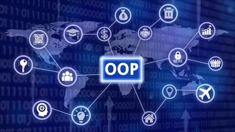 Object oriented programming concept animation with oop text and digital ico.. Stock Footage 327759793