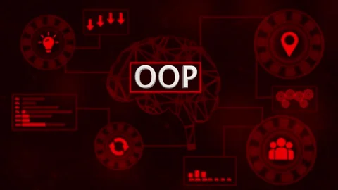 Object Oriented Programming Concept Infographic with Icons and Red Glowing .. Stock Footage 327758976