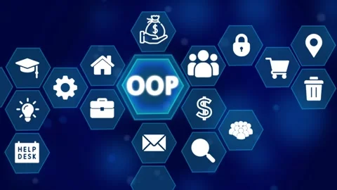 Object Oriented Programming Concept Infographic with Icons and Red Glowing .. Stock Footage 327759389