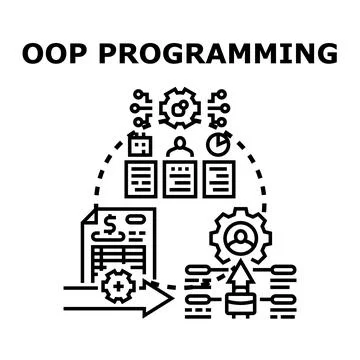 Object oriented programming developing system creating code process Illustrazione stock