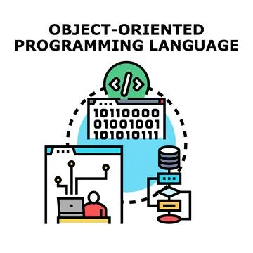 Object oriented programming language developing software engineering concept Stock Illustration