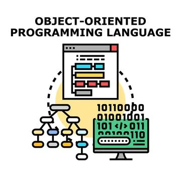 Object oriented programming language developing structured code concept Illustration