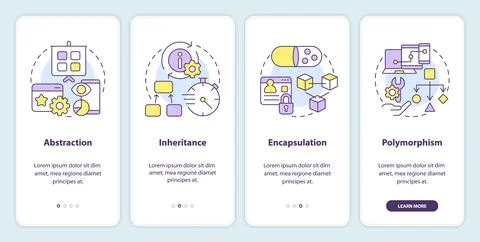 Object-oriented programming principles onboarding mobile app screen Stock Illustration