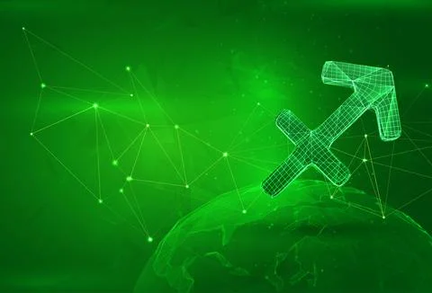 Object over a polygonal planet, on a green background. global data calculatio イラスト素材