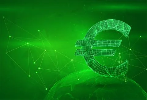 Object over a polygonal planet, on a green background. global data calculatio Stock Illustration