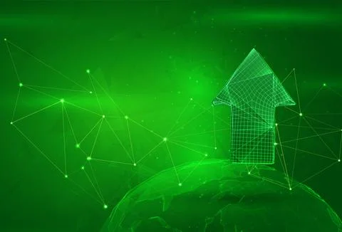 Object over a polygonal planet, on a green background. global data calculatio イラスト素材