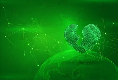 Object over a polygonal planet, on a green background. global data calculatio イラスト素材