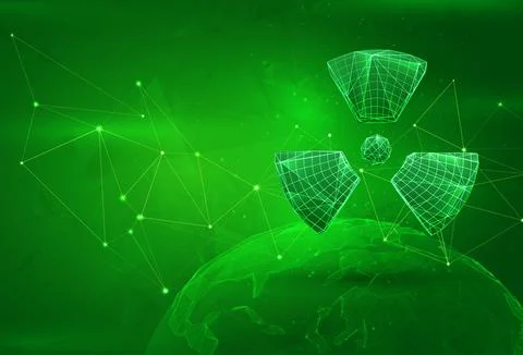 Object over a polygonal planet, on a green background. global data calculatio イラスト素材