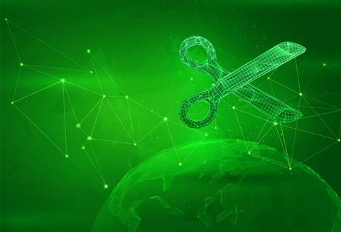 Object over a polygonal planet, on a green background. global data calculatio イラスト素材