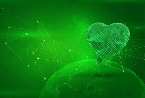 Object over a polygonal planet, on a green background. global data calculatio イラスト素材