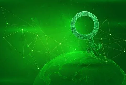 Object over a polygonal planet, on a green background. global data calculatio イラスト素材
