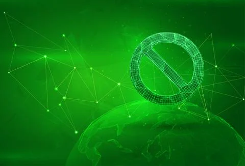 Object over a polygonal planet, on a green background. global data calculatio Illustrazione stock