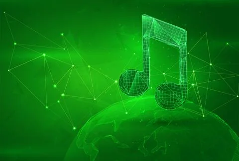 Object over a polygonal planet, on a green background. global data calculatio イラスト素材