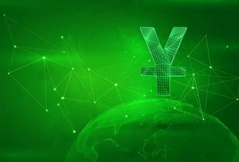 Object over a polygonal planet, on a green background. global data calculatio Illustrazione stock