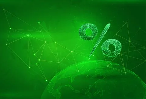 Object over a polygonal planet, on a green background. global data calculatio イラスト素材