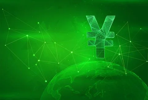 Object over a polygonal planet, on a green background. global data calculatio Illustrazione stock