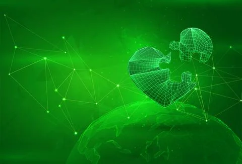 Object over a polygonal planet, on a green background. global data calculatio イラスト素材