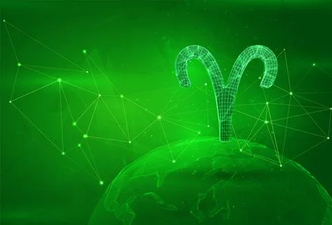 Object over a polygonal planet, on a green background. global data calculatio イラスト素材