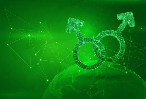 Object over a polygonal planet, on a green background. global data calculatio Stock Illustration