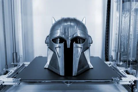 Object printed on 3D printer, on desktop of 3d printer. Stock Photos