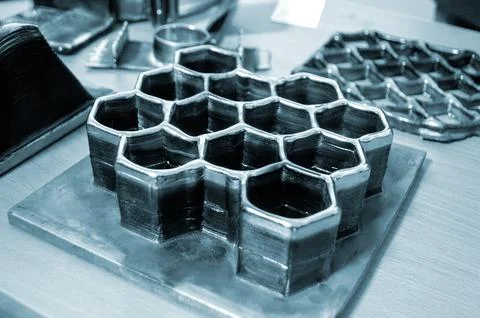 Object printed by 3D printer from metal. Additive manufacturing solution. 스톡 사진